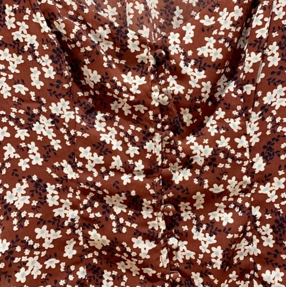 A&F Long-Sleeve Brown Floral Button-Through Crop Top, S - Picture 3 of 5